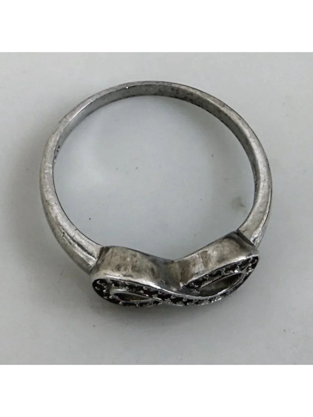 Vintage 90s 925 Silver Infinity RIng Clear Spinel Stones Size 8 3/4 - Picture 8 of 10